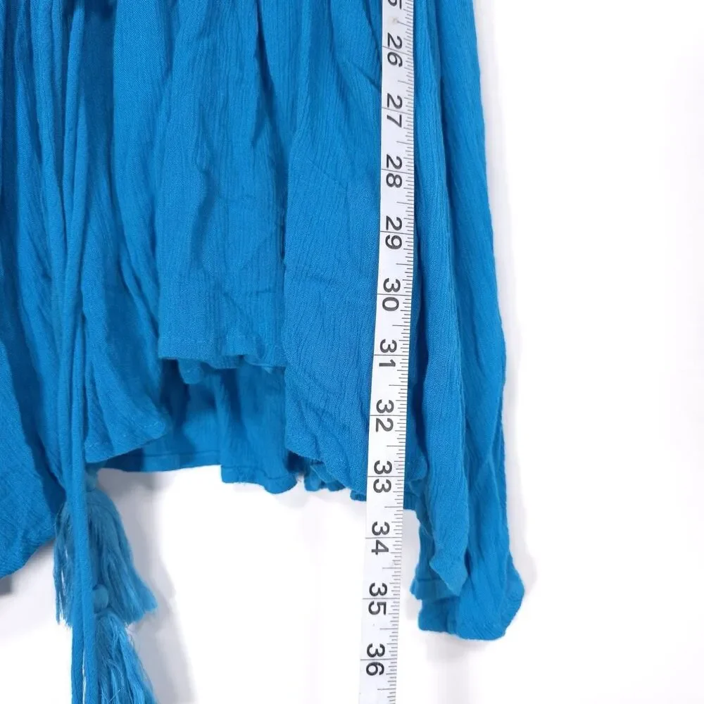 Free People Mini Dress Size S/P Embroidered Tie Waist Boho Blue Viscose OB600169
